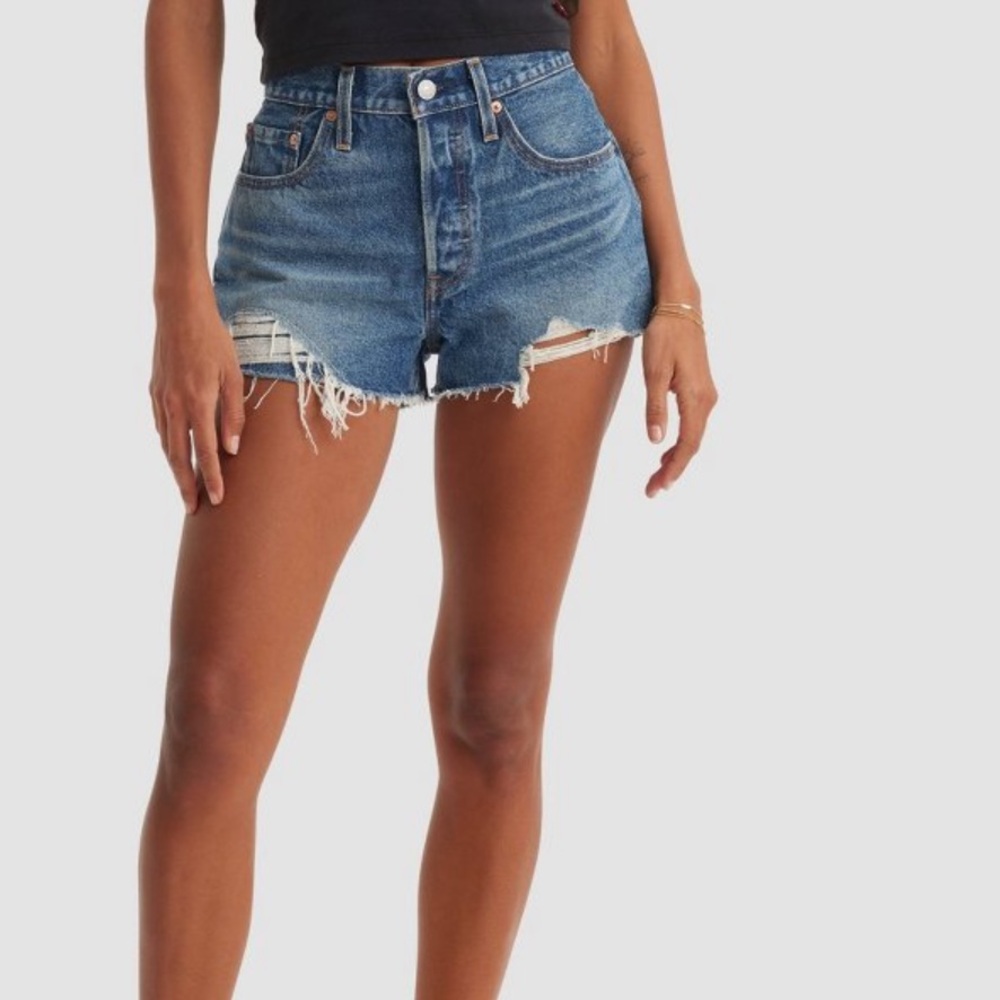 Levis 501 High Waist Button fly Distressed Jean Shorts